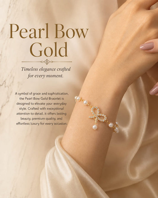 Pearl Bow Gold Bracelet