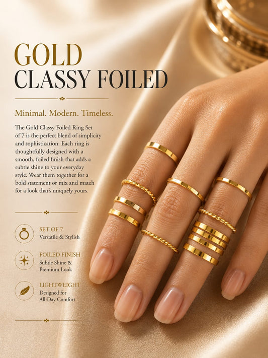 Gold Classy Foiled Ring Set Of 7