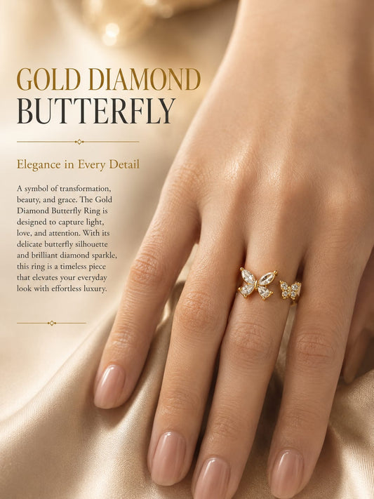Gold Diamond Butterfly Ring