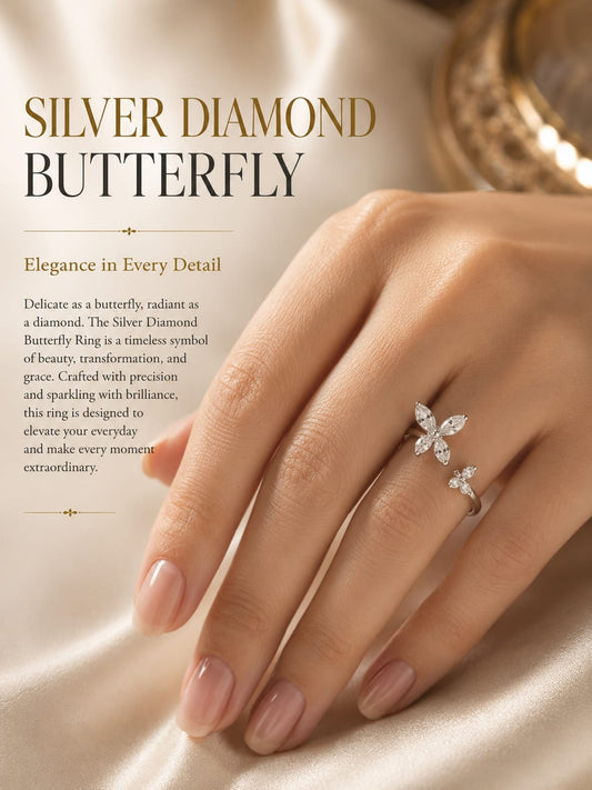 Silver Diamond Butterfly Ring