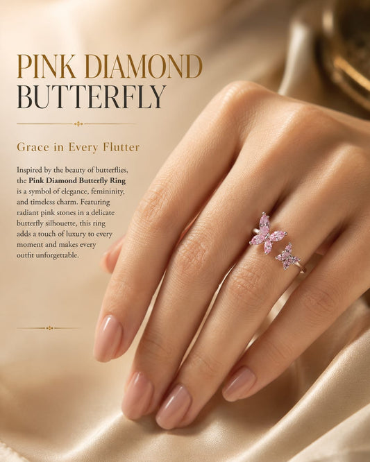 Pink Diamond Butterfly Ring