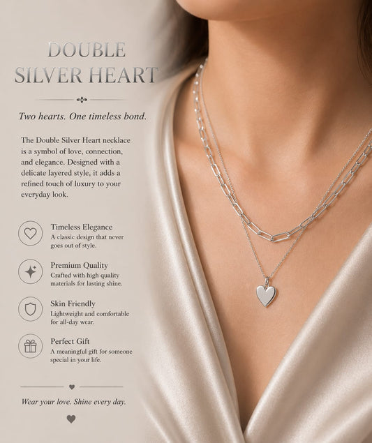 Double Silver Heart Necklace