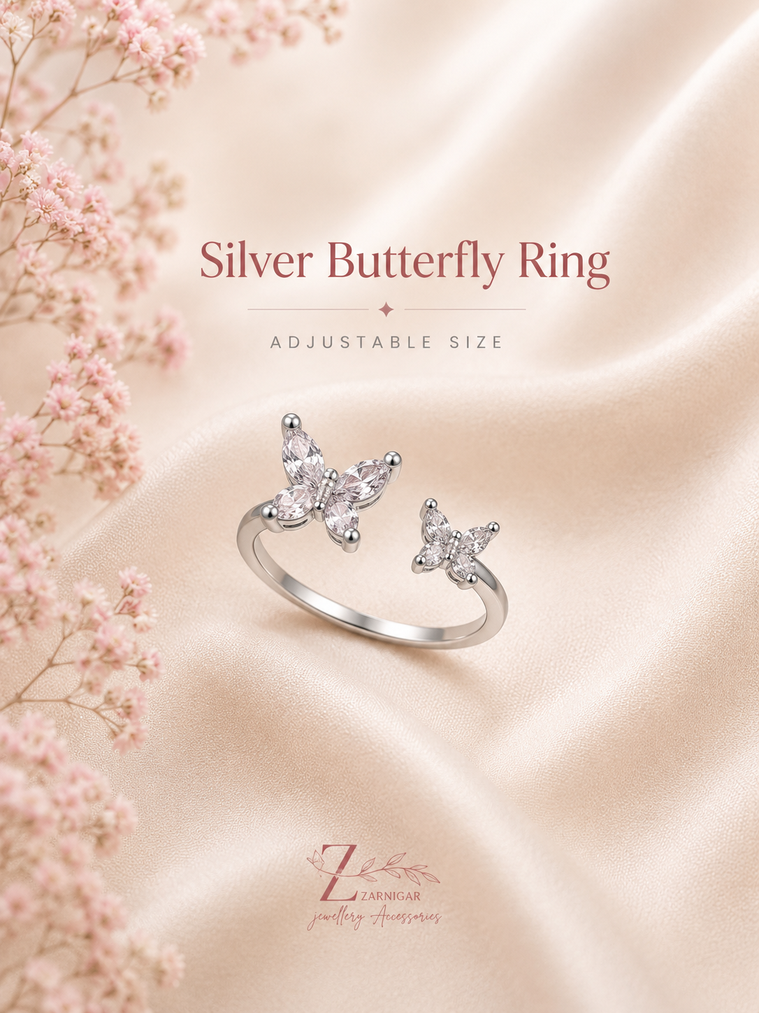Silver Diamond Butterfly Ring