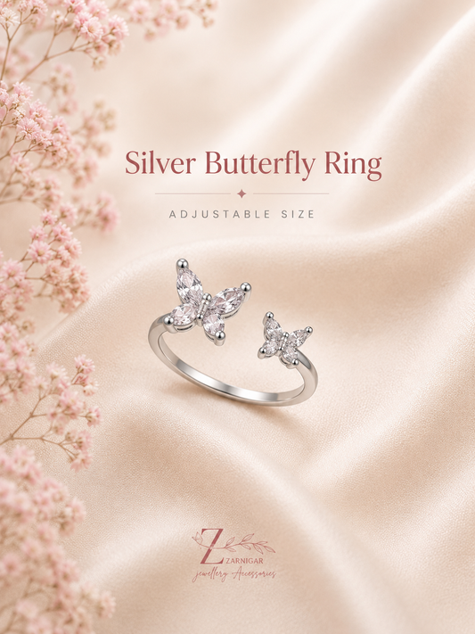 Silver Diamond Butterfly Ring