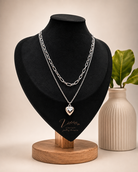 Double Silver Heart Necklace
